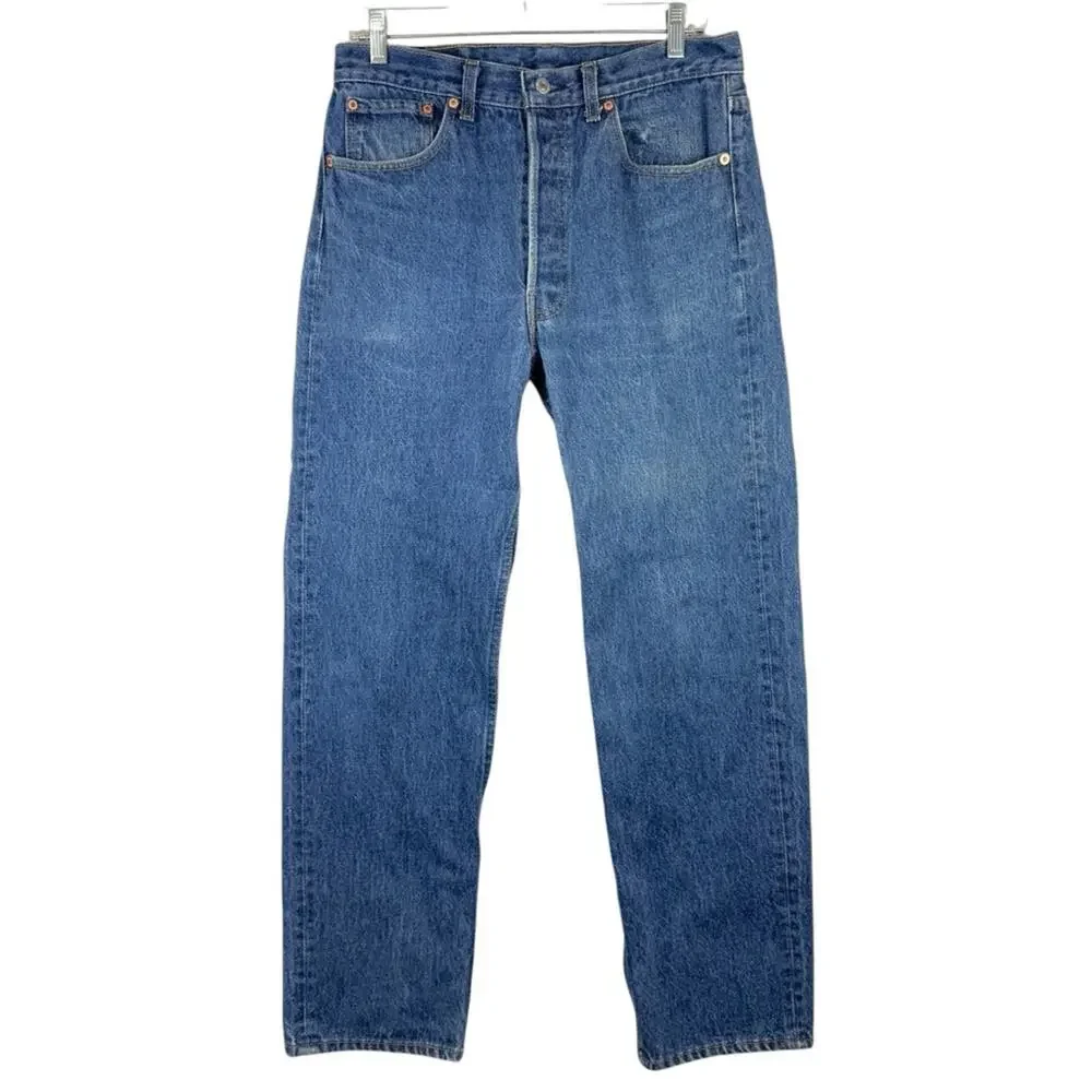 Vintage 80's Levi's 501xx‎ Button Fly Dark Wash Slight Distress Rigid Size 34x33